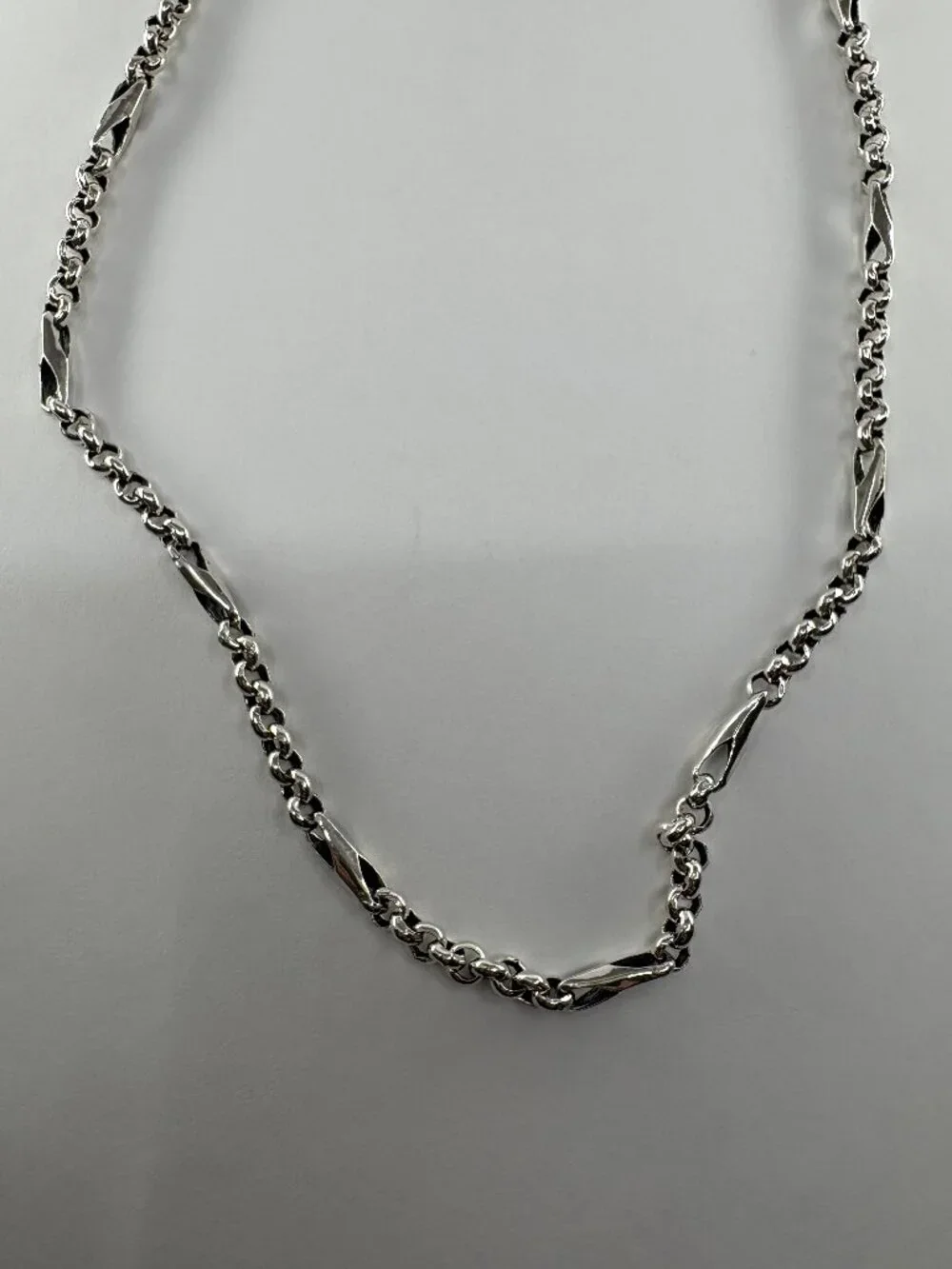 Solid 925 Sterling Silver Vintage Bar Link Chain Necklace 18